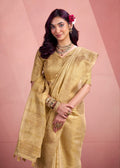Anaita Beige Silk Tissue Zari Weaving Work Saree With Blouse Piece