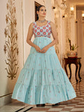 Myra Sky Blue Georgette Embroidered Gown