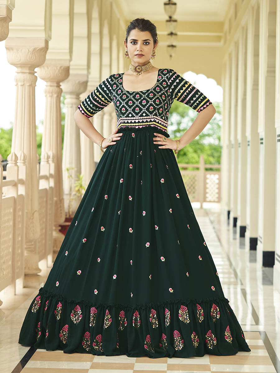 Myra Green Georgette Embroidered Gown