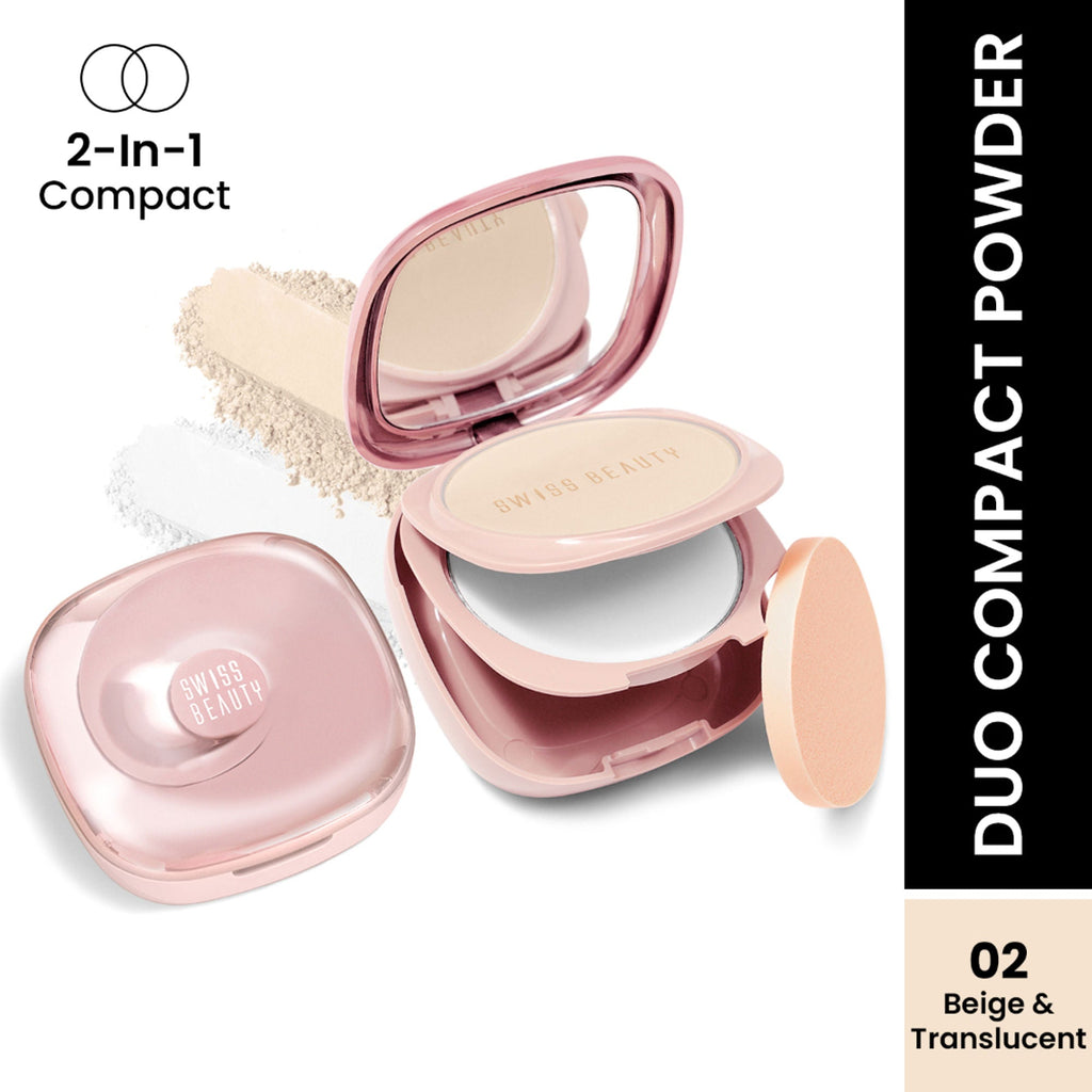 Swiss Beauty Matte & Set Duo Lightweight Compact Powder - 02 Beige and Translucent