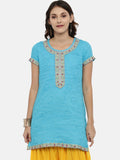 Souchii Blue Yoke Design Jacquard Straight Kurta