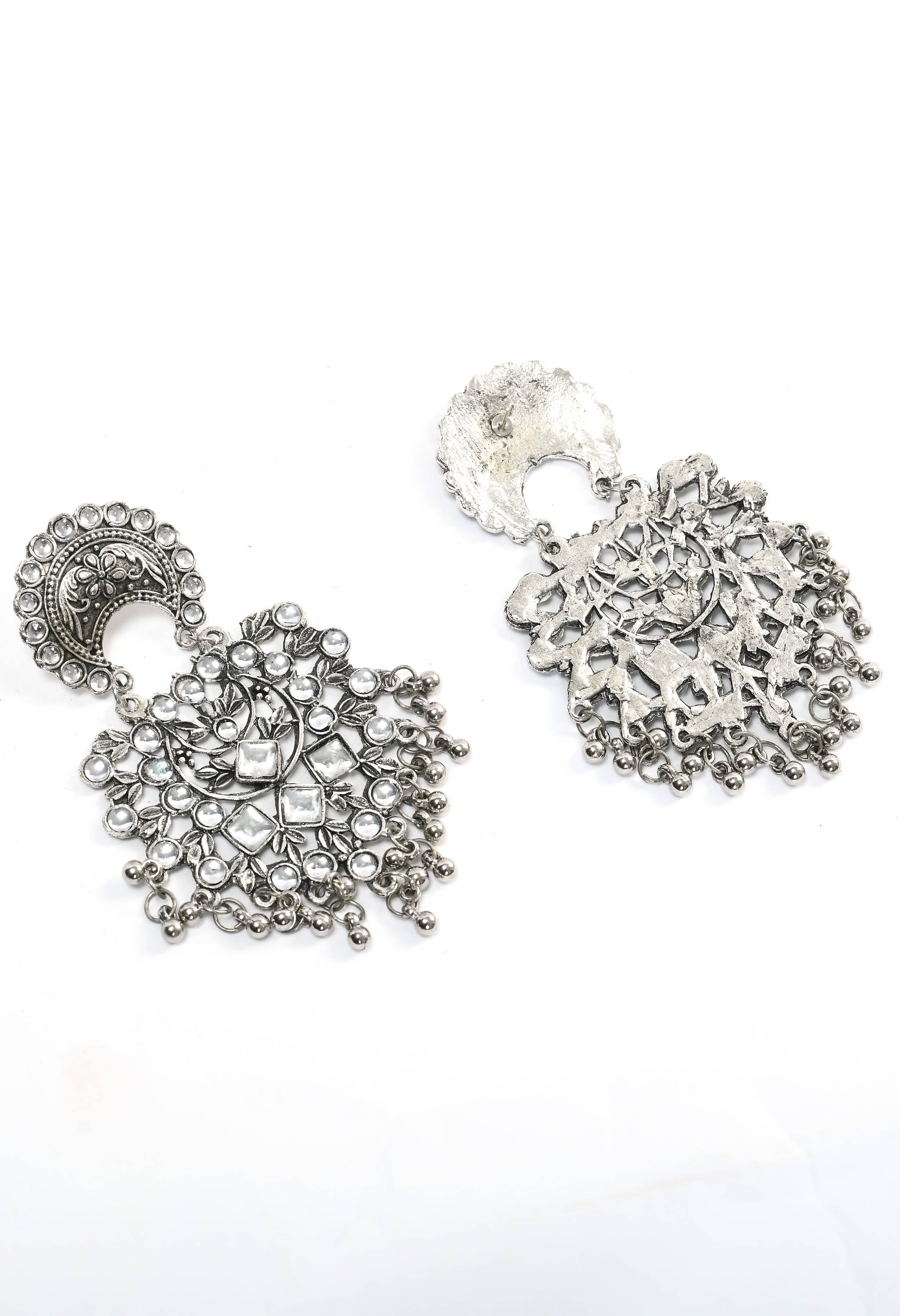 Mominos Fashion Johar Kamal Silver Color Base With Kundan Earrings