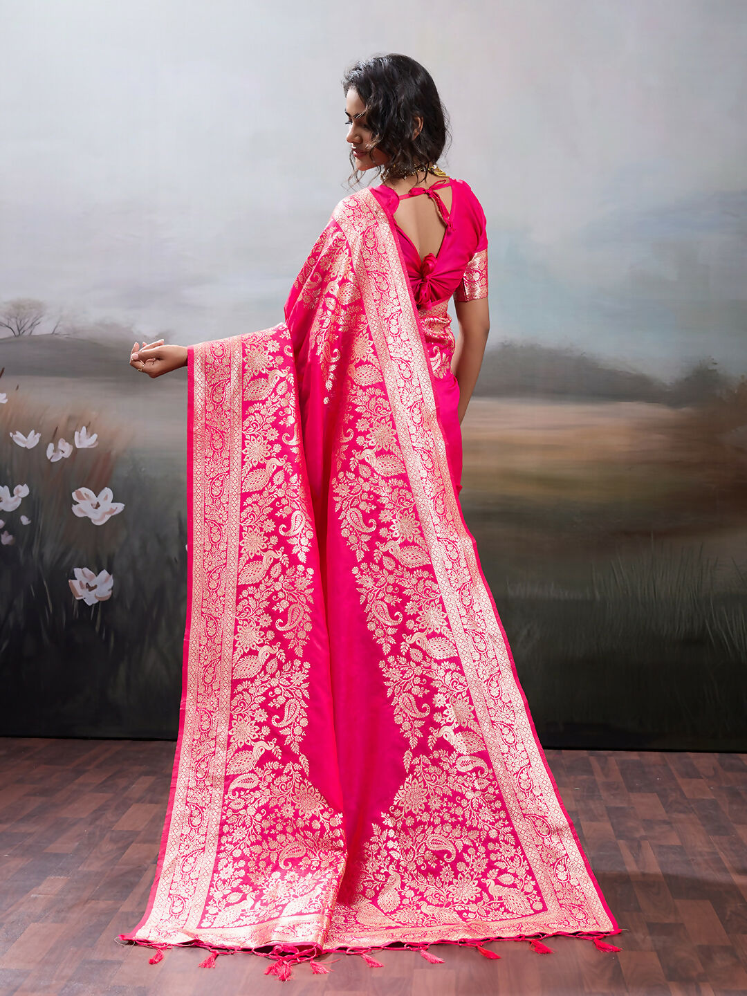 Shree Shyam Fashion Pink Silk Blend Saree