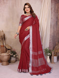Anaita Red Weaving Linen Cotton Saree With Blouse