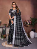Anaita Black Weaving Linen Cotton Saree With Blouse