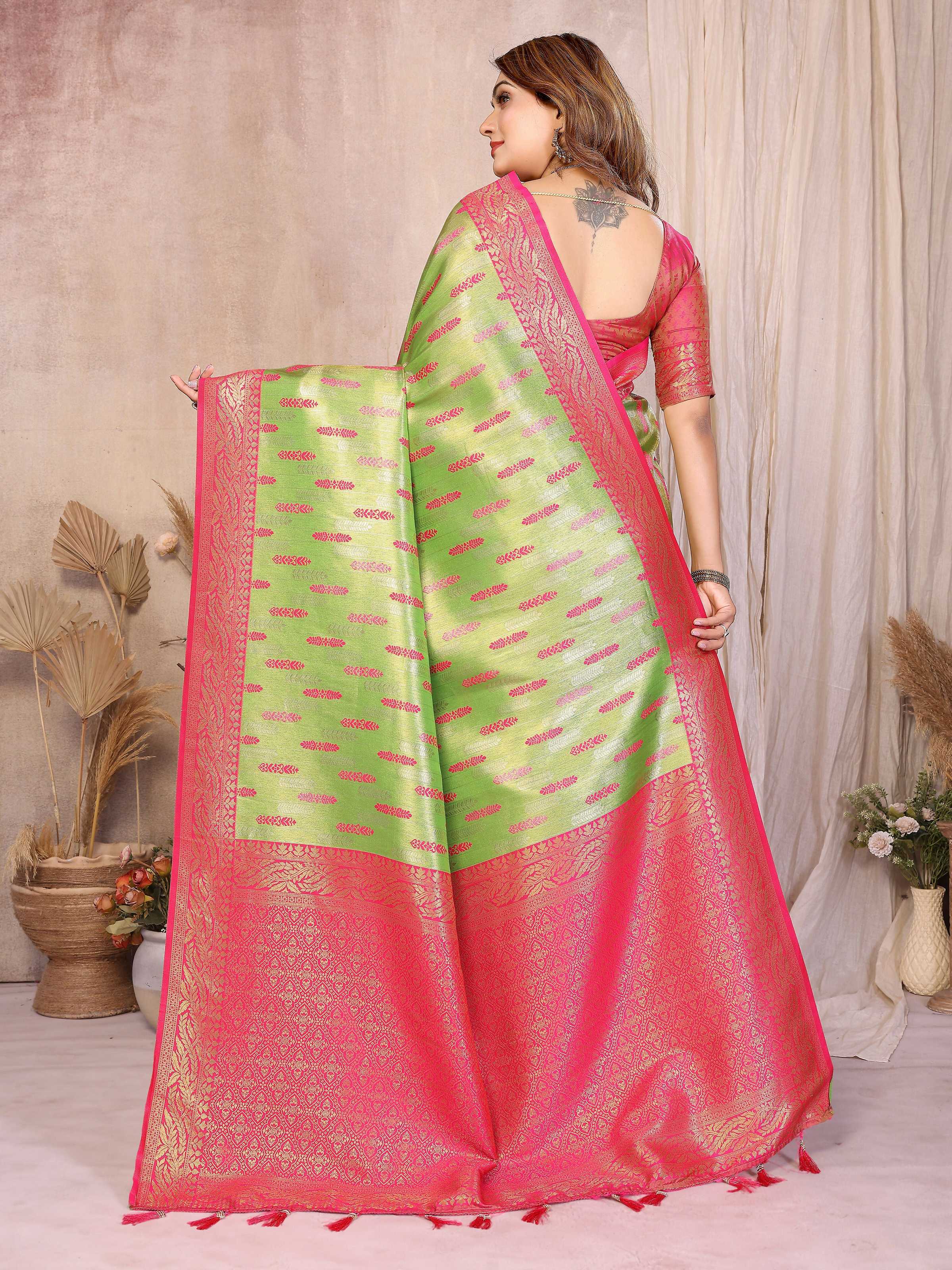 Aastha Fashion Pista Green Tissue Silk Paithani Woven Saree