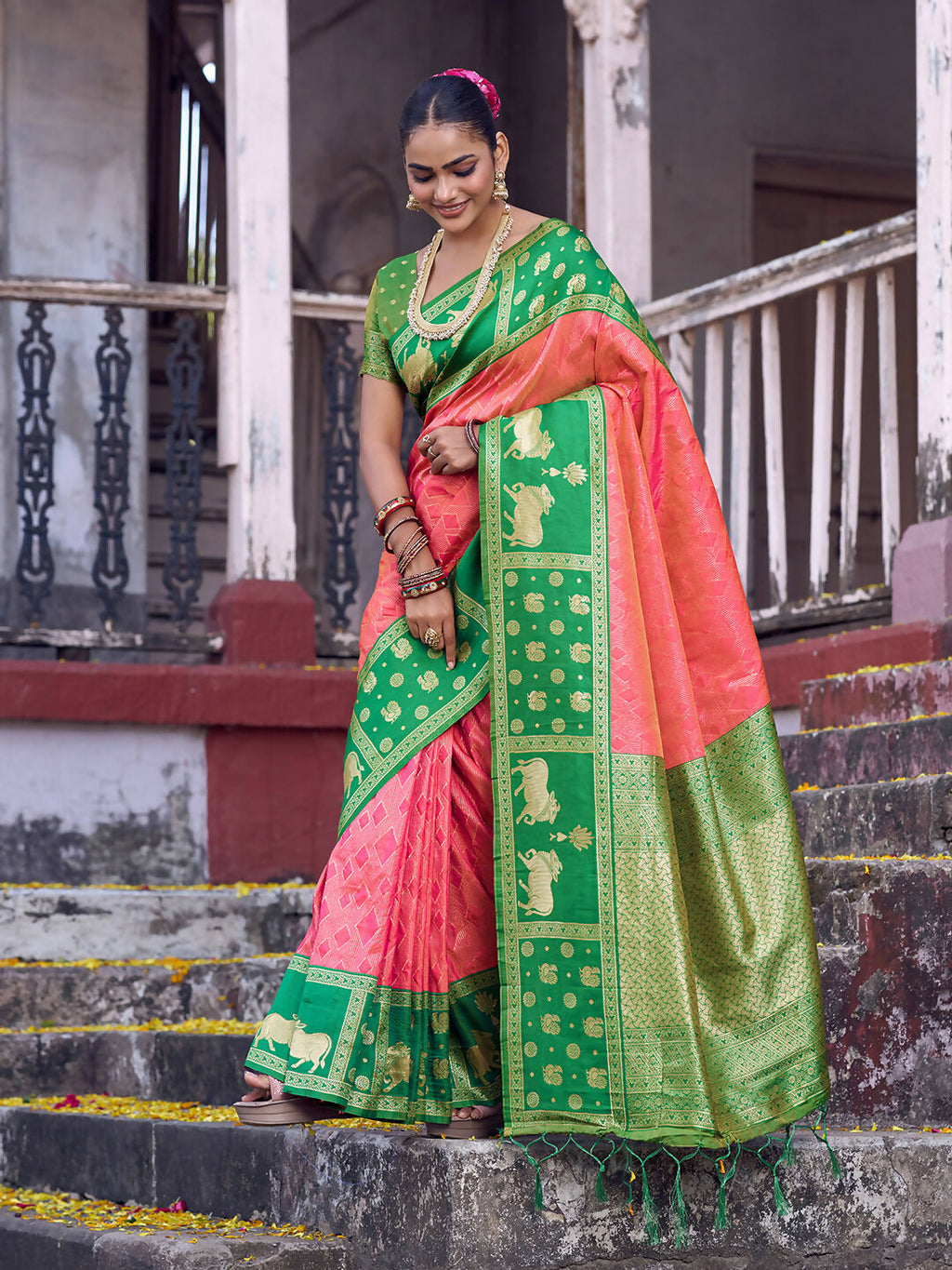 Shree Shyam Fashion Peach Soft Silk Saree