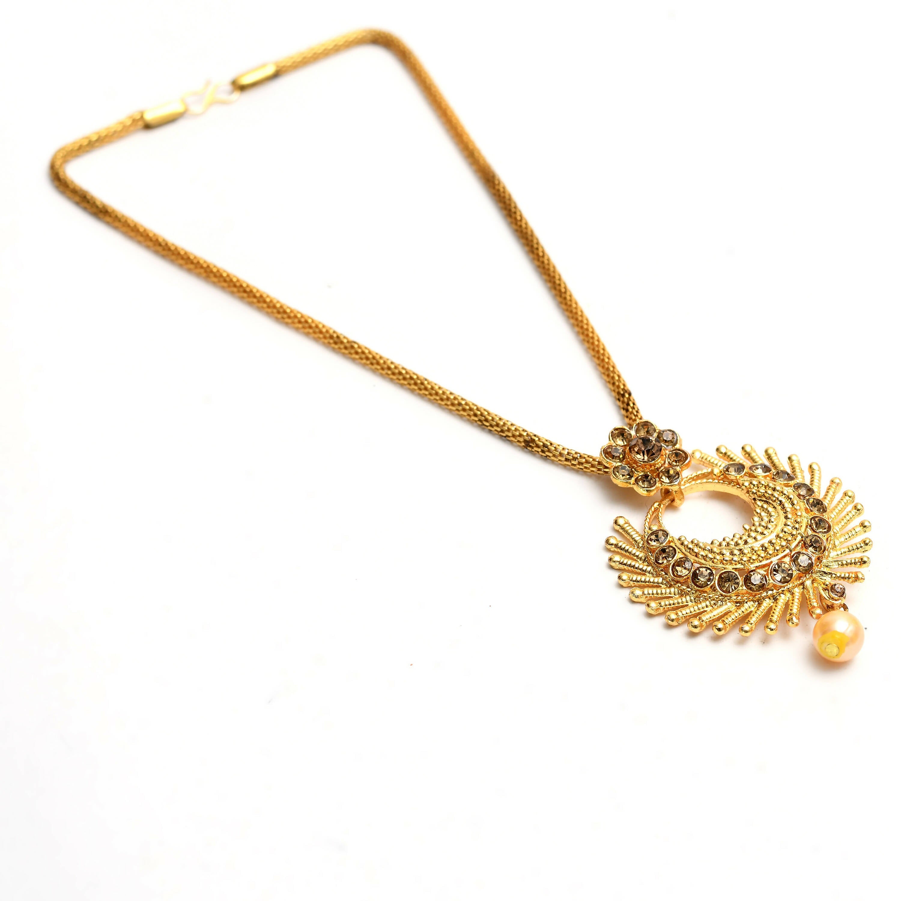 Mominos Fashion Johar Kamal Gold-Polished Brass Finish Long Necklace For Women (Golden)