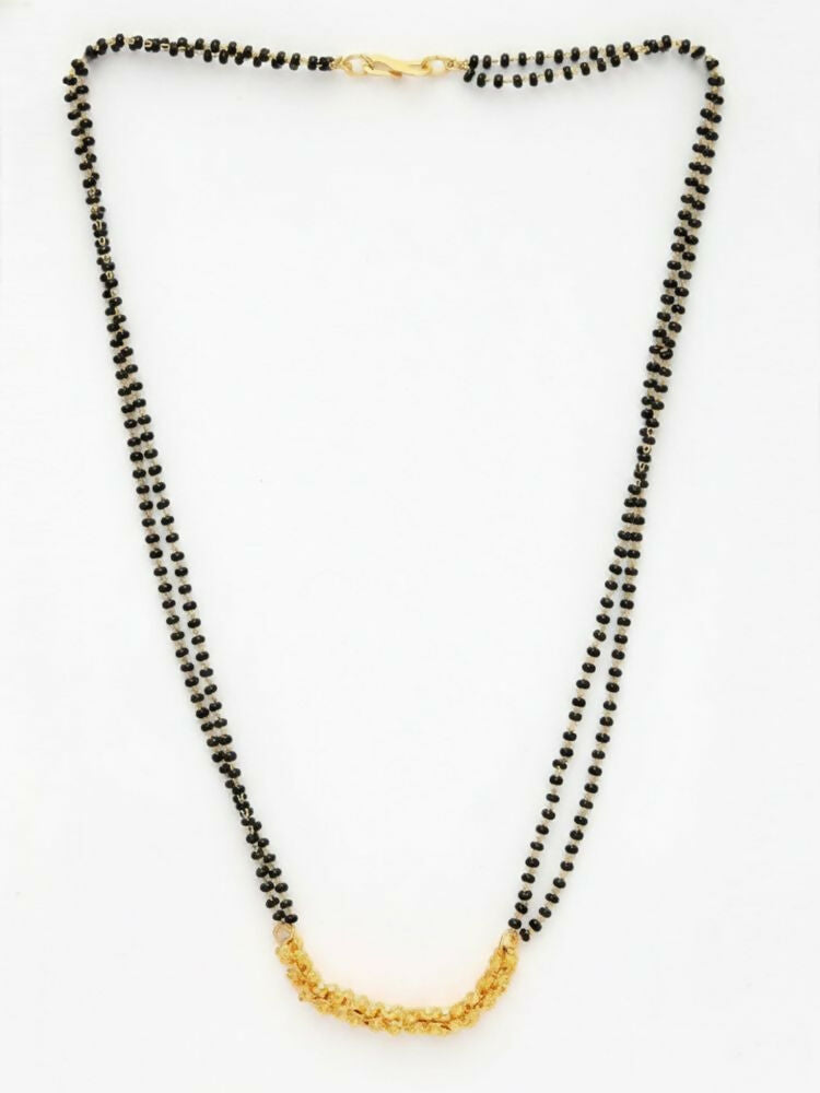 NVR Women Gold Plated Black Beaded Mangalsutra
