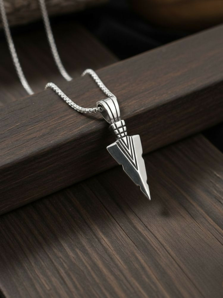 NVR Men's Arrow Shaped Silver Plated Pendant with Chain