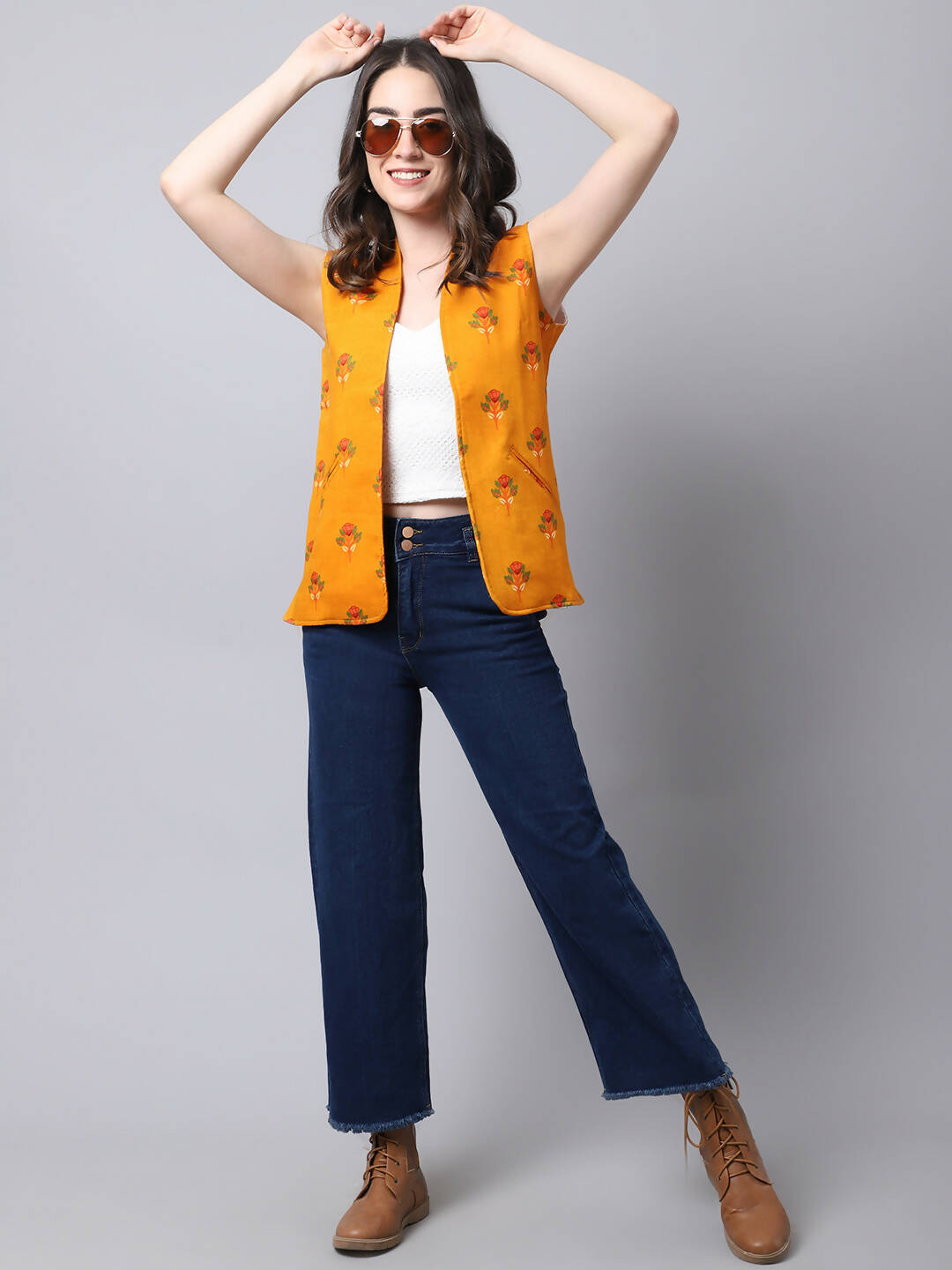 Even Apparels Yellow Viscose Rayon Open Front Waistcoat
