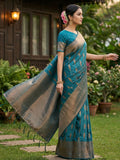 Shree Shyam Fashion Rama Blue Silk Blend Saree