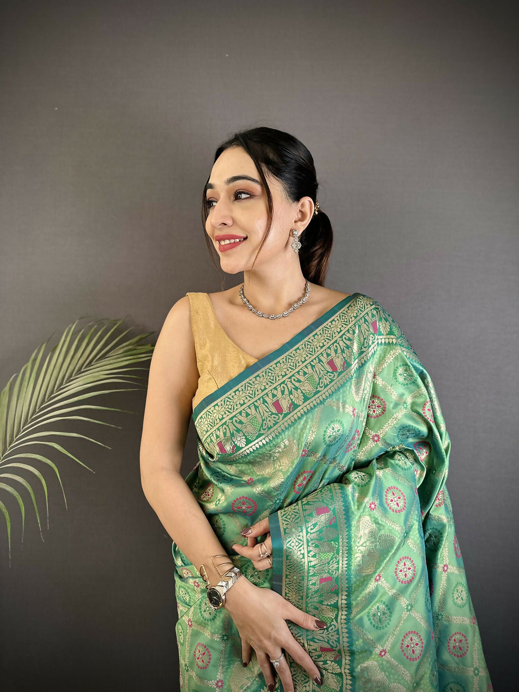 Joban Fashion Aqua Green Geometric Pattern Soft Silk Patola Saree