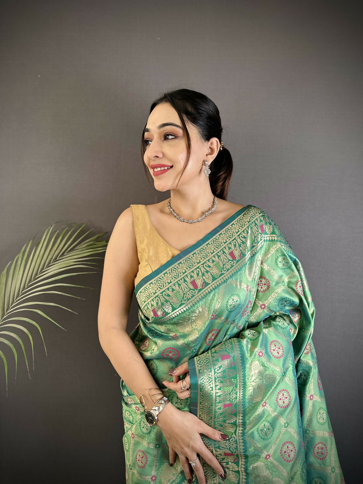 Joban Fashion Aqua Green Geometric Pattern Soft Silk Patola Saree
