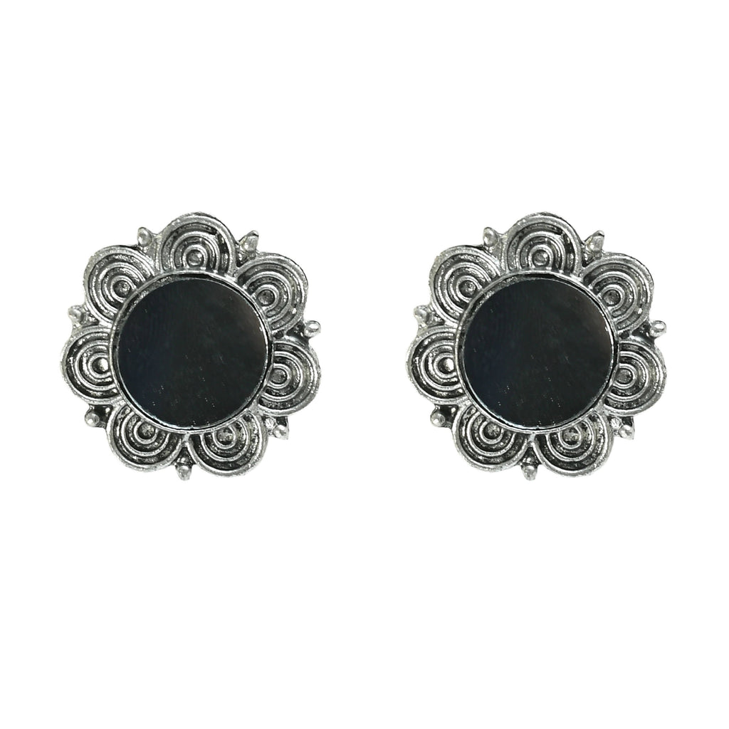 Mominos Fashion Johar Kamal Oxidised Silver-Plated Mirror Design Necklace Choker Set For Women