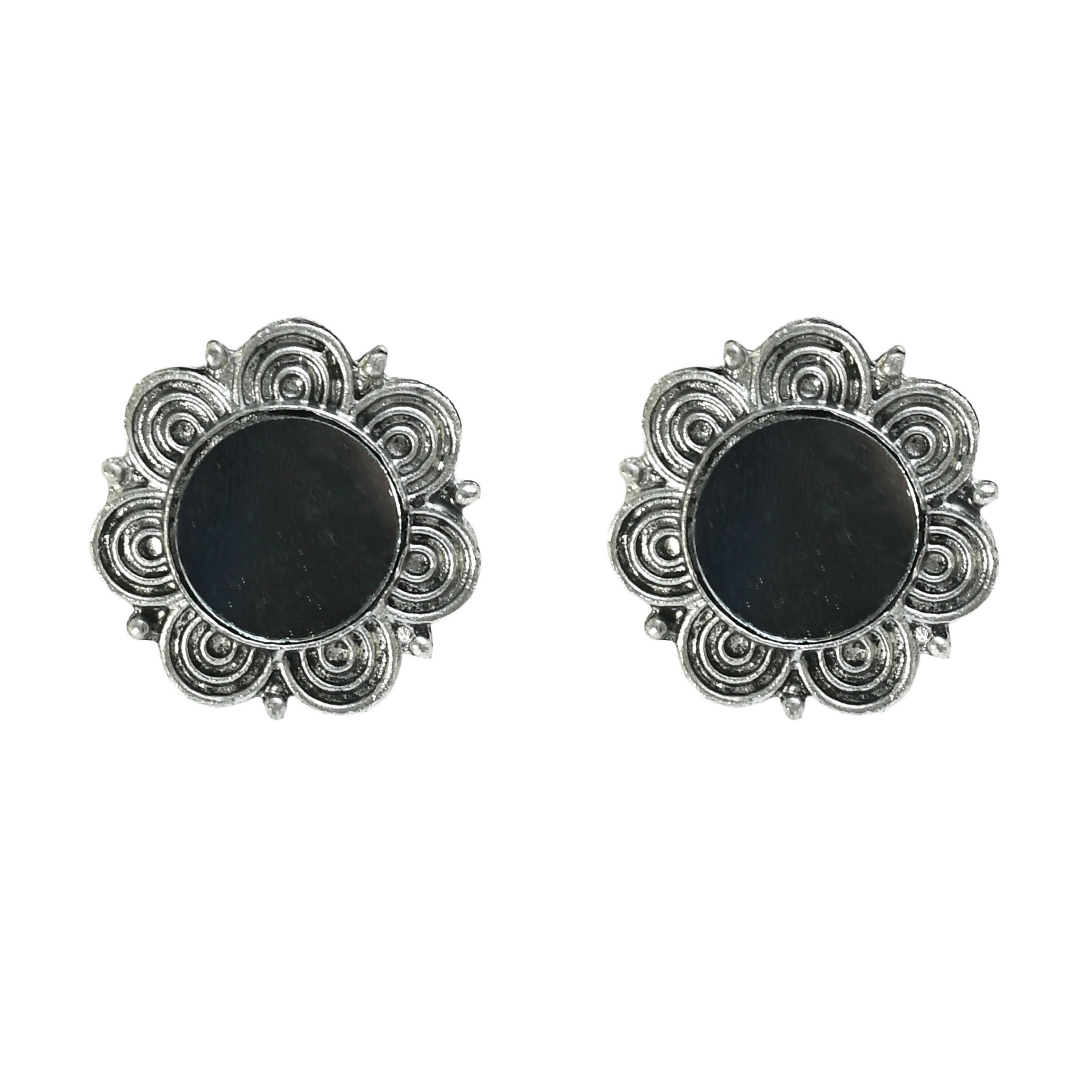 Mominos Fashion Johar Kamal Oxidised Silver-Plated Mirror Design Necklace Choker Set For Women