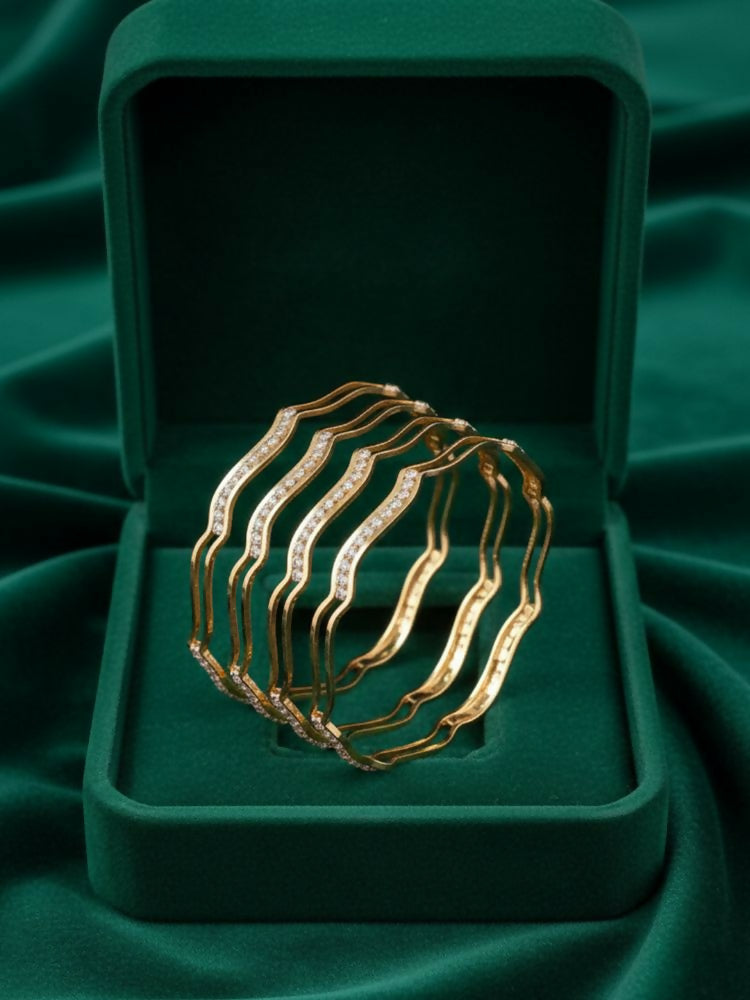 NVR Women Set of 4 Gold Plated CZ Stone Bangle