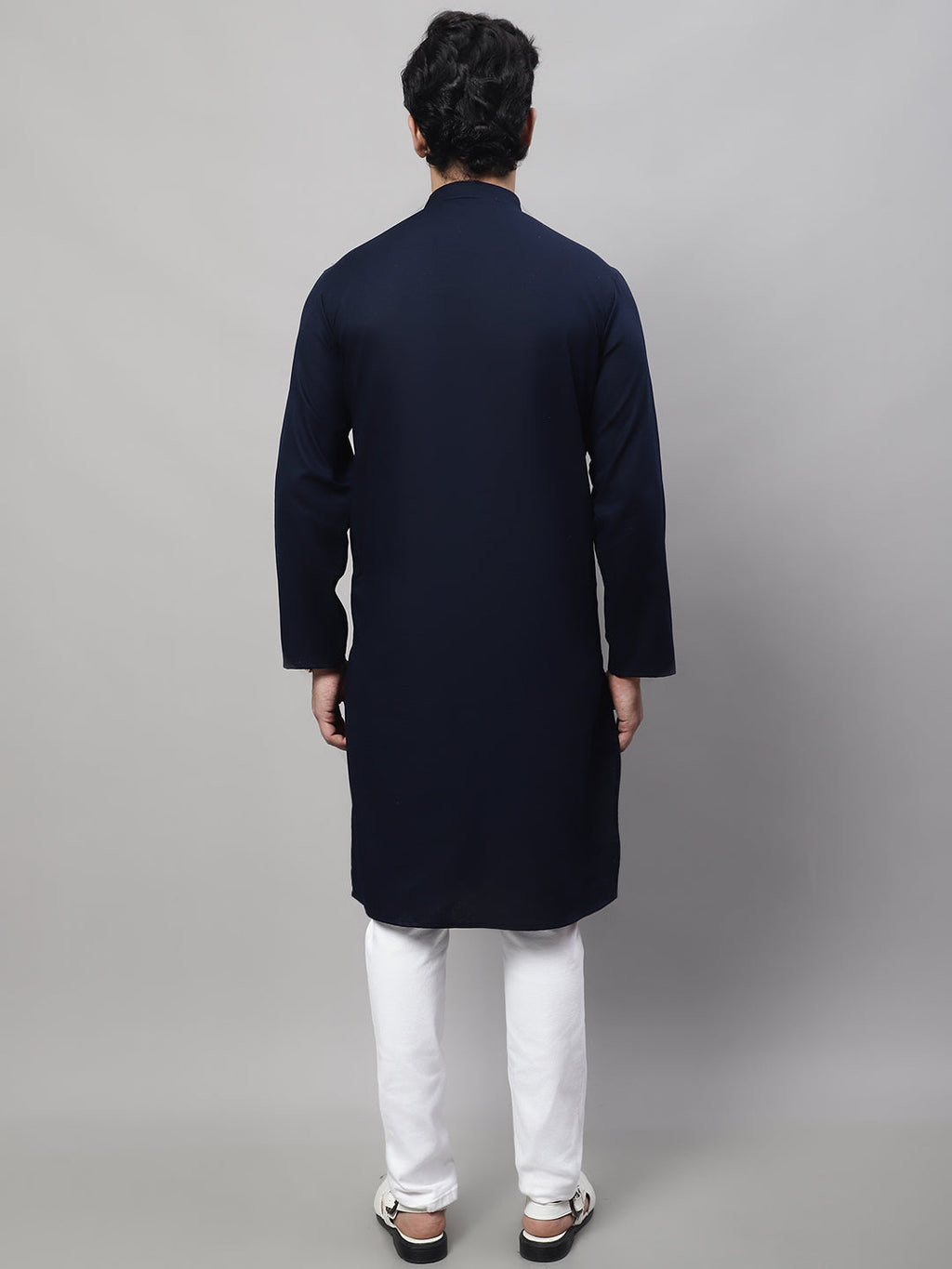 Even Apparels Blue Pure Cotton Kurta With Band Collar