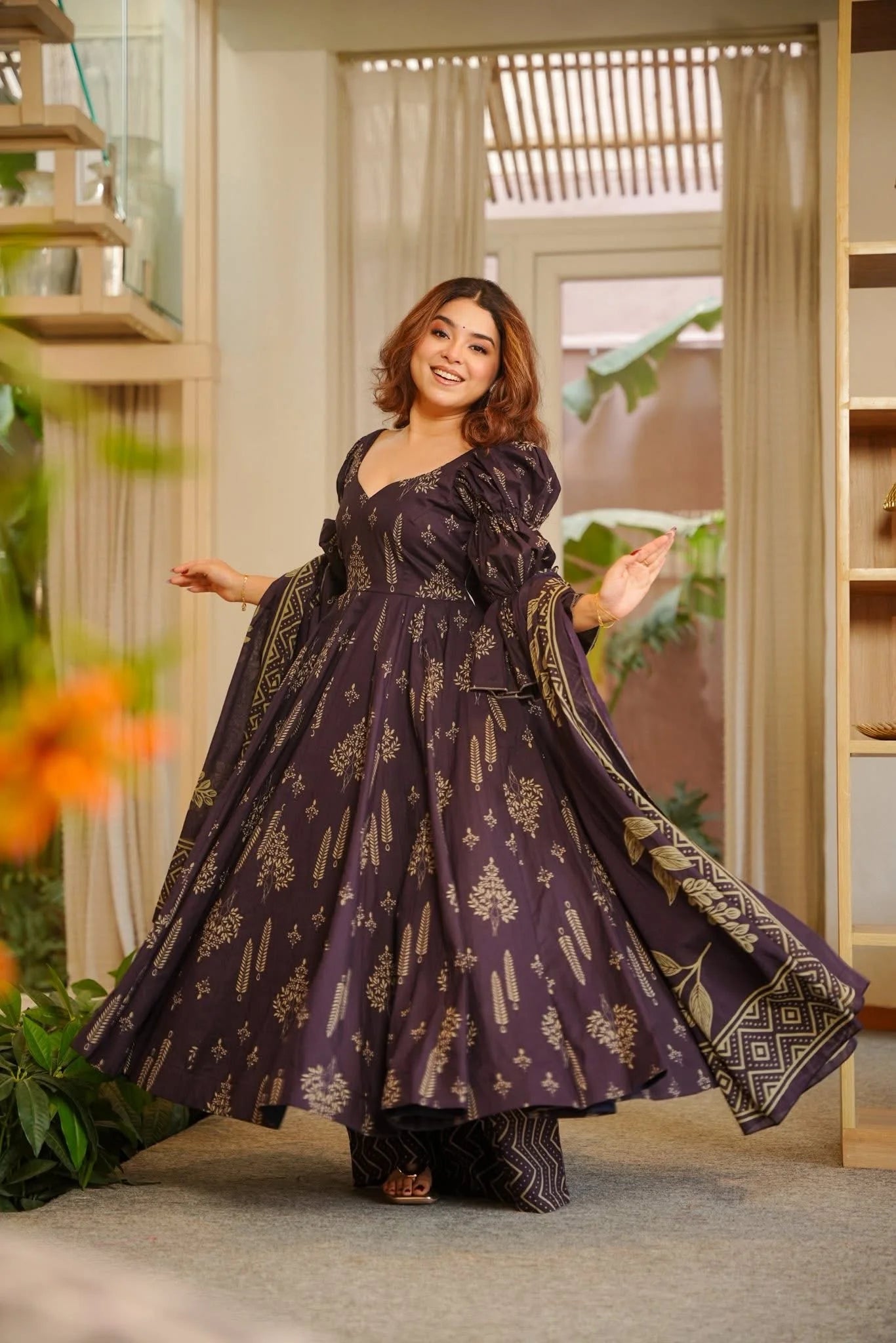 Yash Enterprise Navy Blue Digital Print Muslin Party Wear Sharara Suit Set