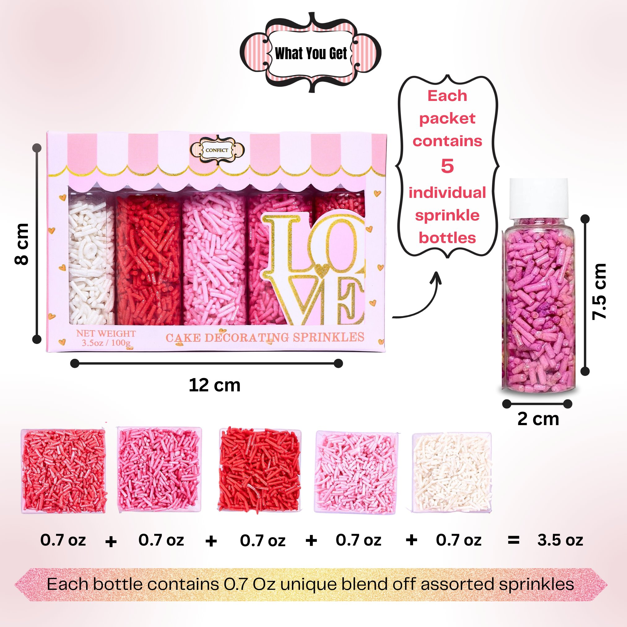 Confect Valentine Sprinkles | 04 Edible Decoration for Baking & Dessert