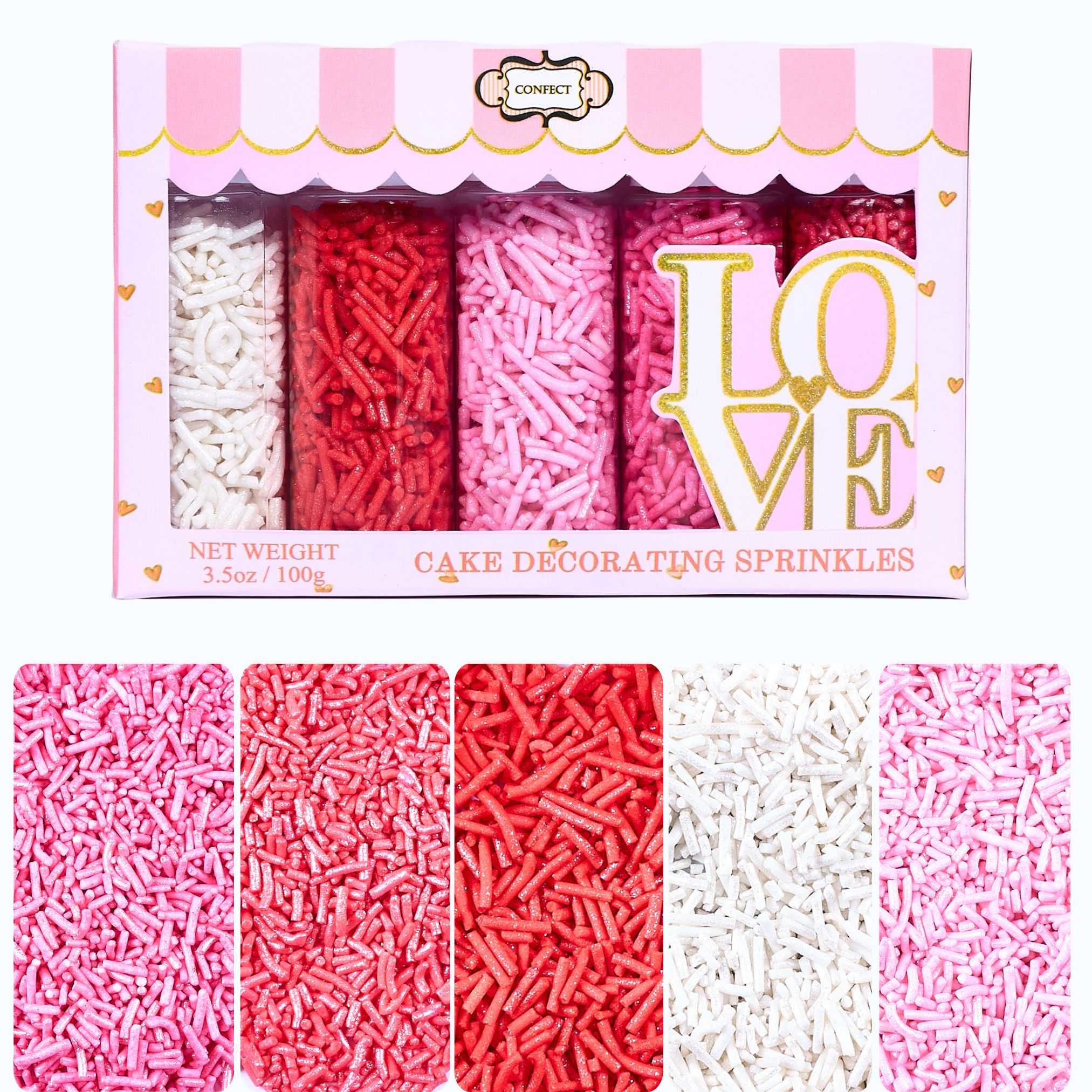 Confect Valentine Sprinkles | 04 Edible Decoration for Baking & Dessert