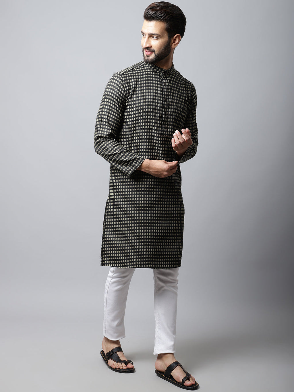 Even Apparels Brown Pure Cotton Kurta With Band Collar