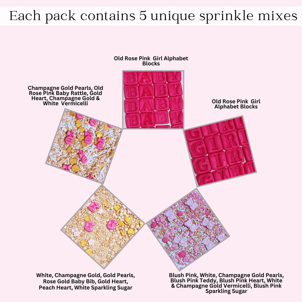 Confect Girls Baby Shower Sprinkles | Mix Heart, Teddy, Baby Feed Bottle & Baby Feet Sprinkles