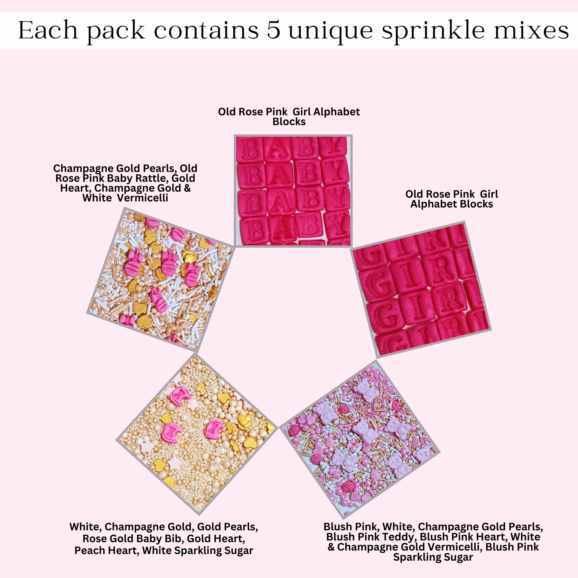 Confect Girls Baby Shower Sprinkles | Mix Heart, Teddy, Baby Feed Bottle & Baby Feet Sprinkles