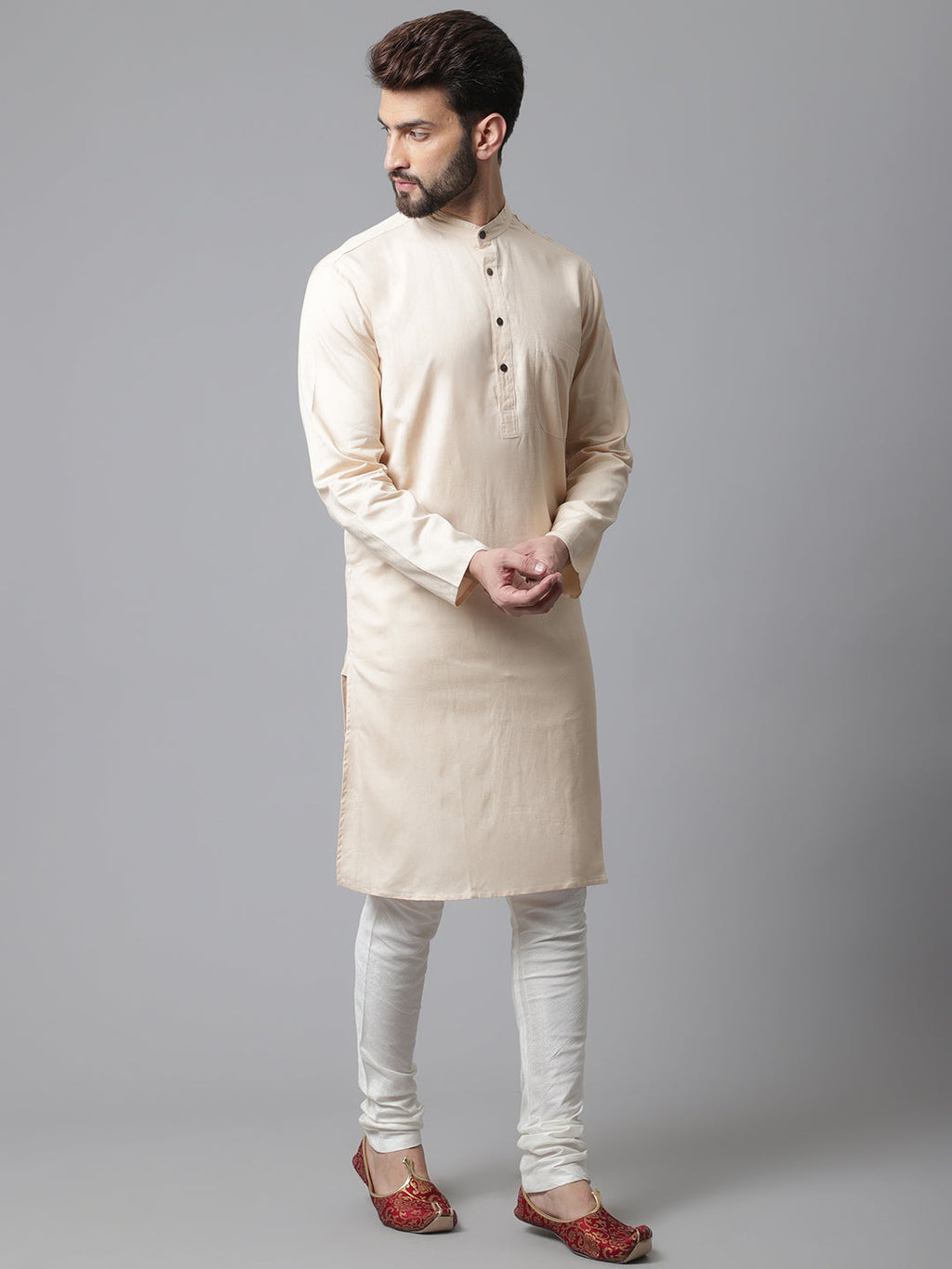 Even Apparels Cream Pure Cotton Kurta With Band Collar