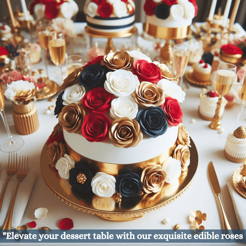 Confect Edible Sugar Roses Cake Toppers - Pack of 12 (03)