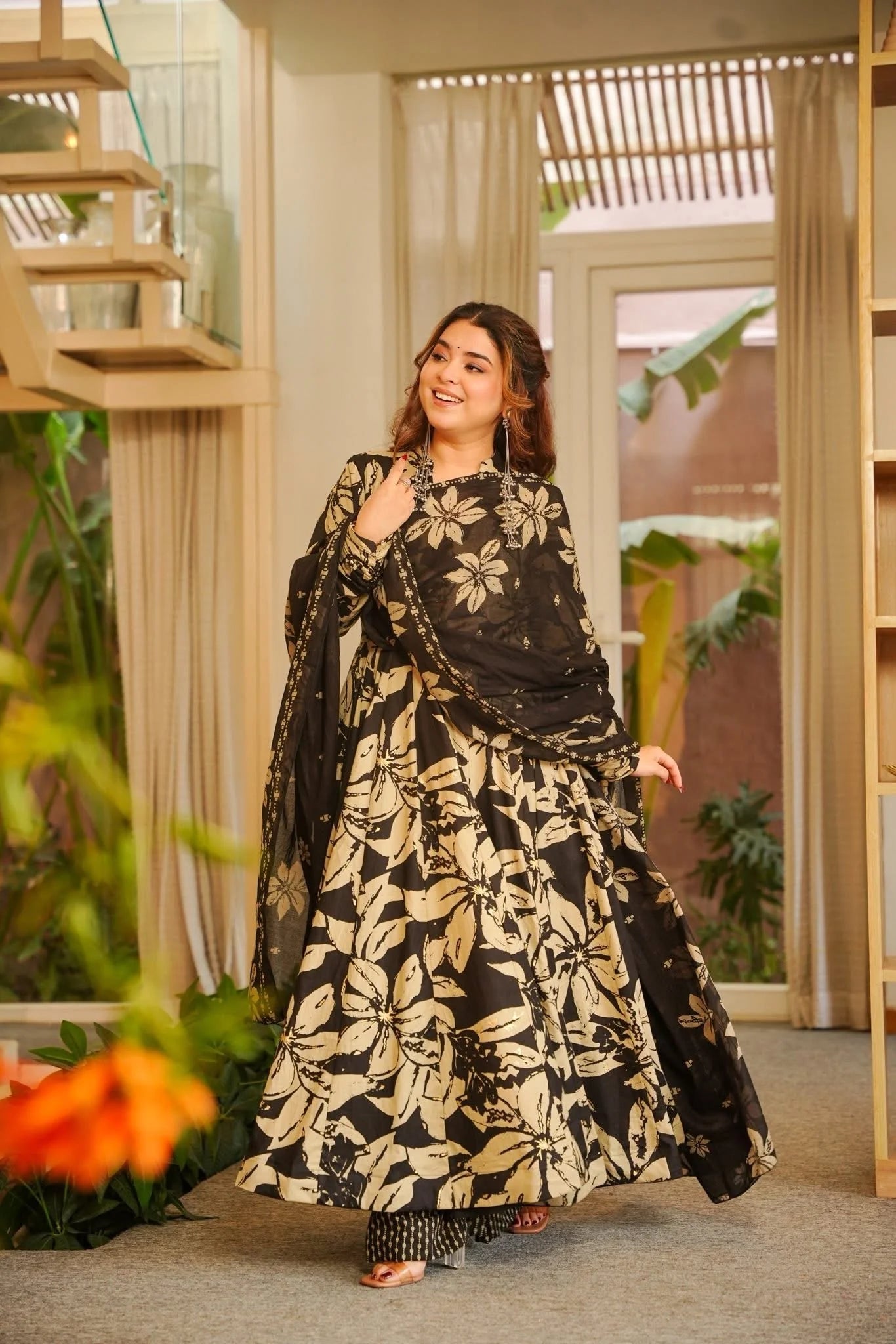 Yash Enterprise Black Muslin Cotton Silk Party Wear Embroidery Suit Set