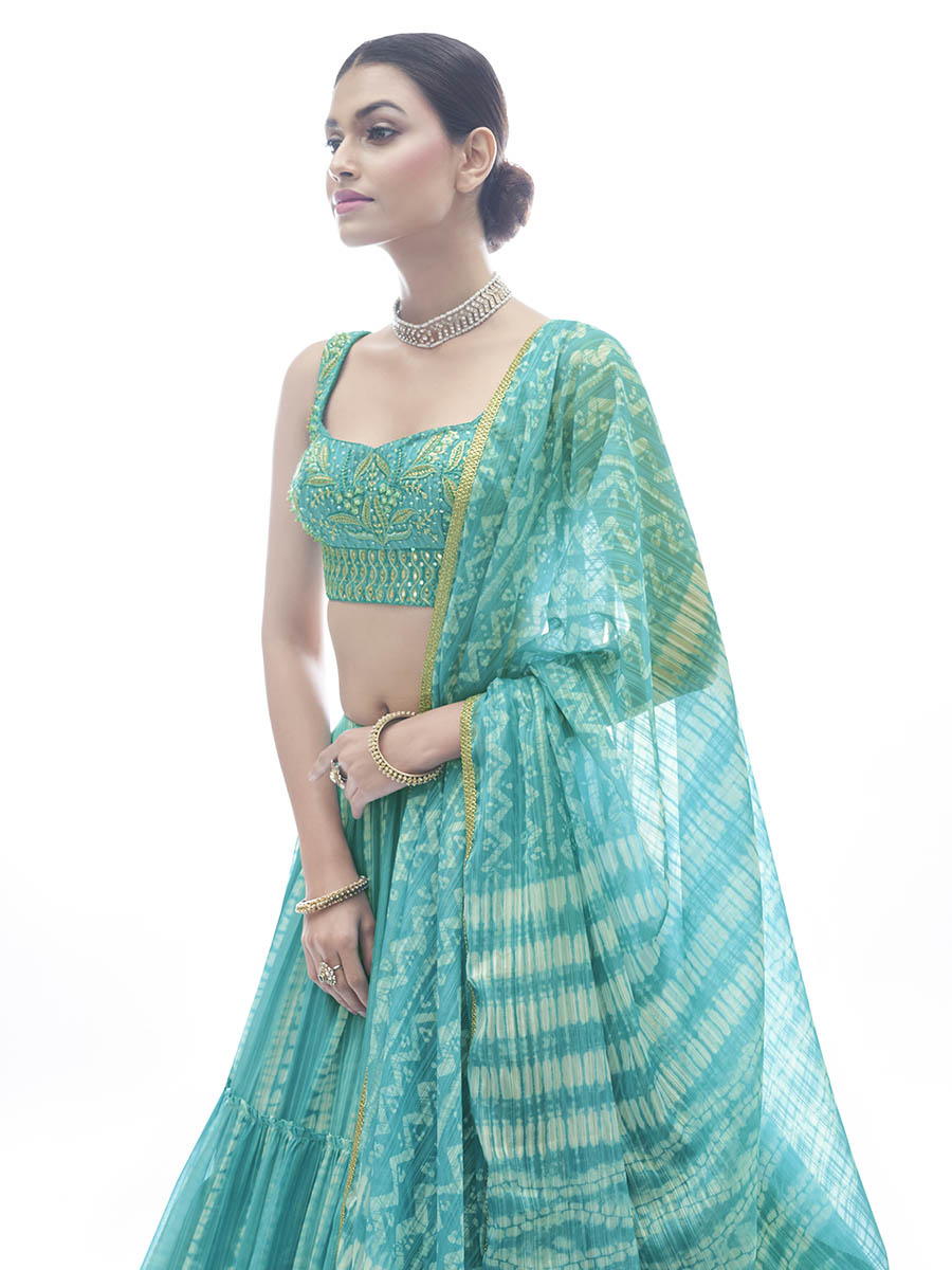 Myra Sea Green Jaquard Embroidered Designer Lehenga