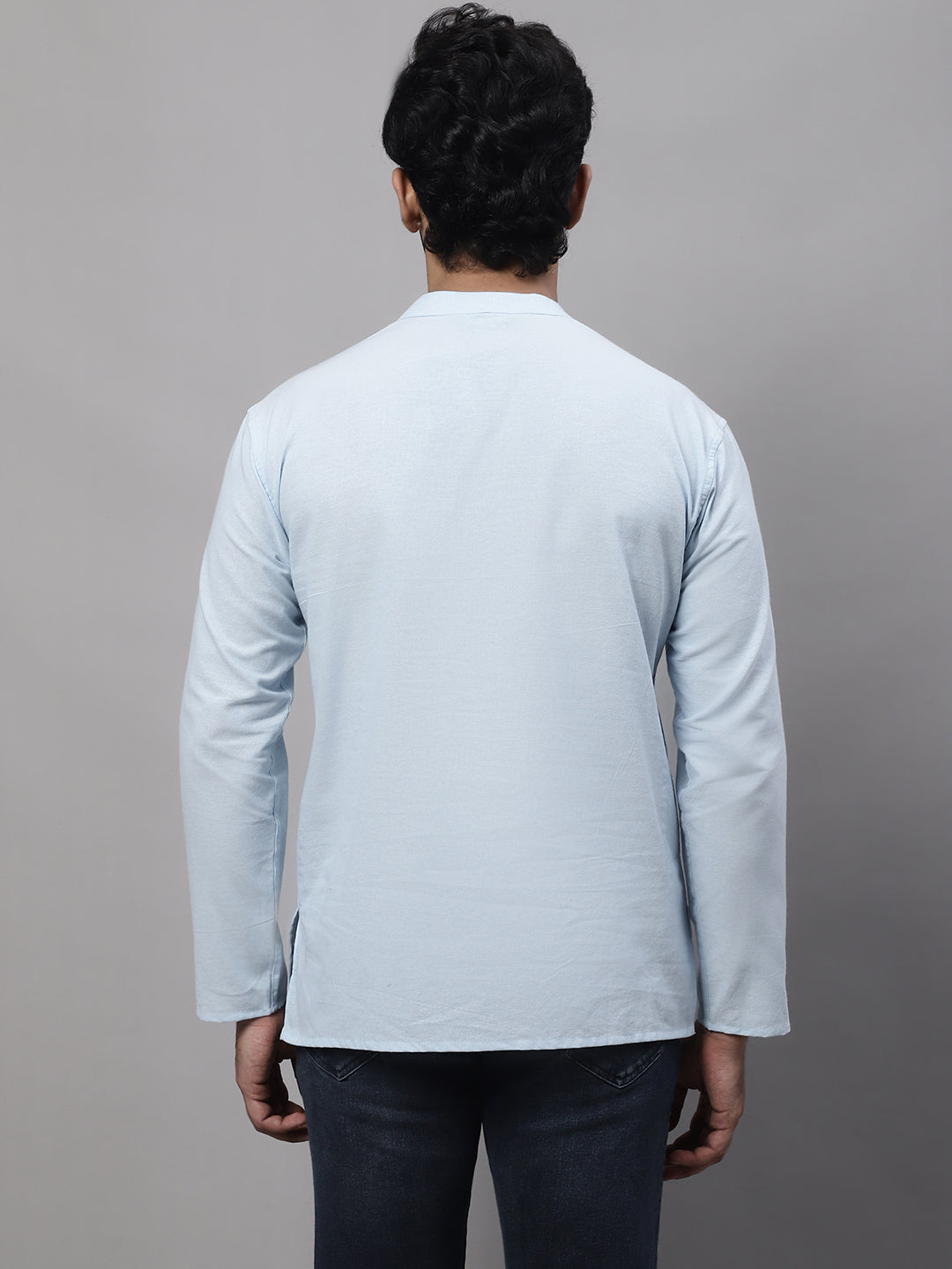 Even Apparels Blue Pure Cotton Kurta With Band Collar