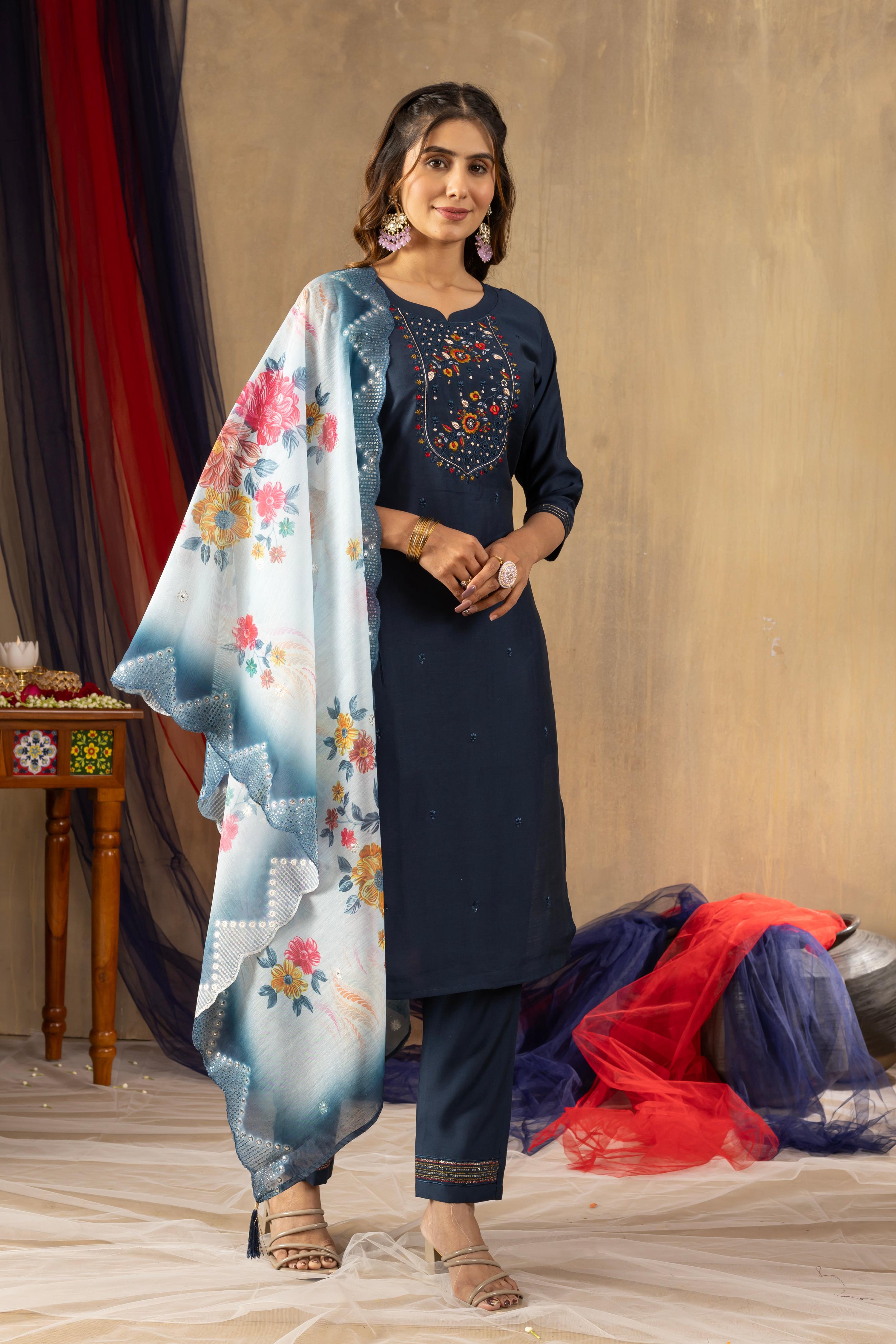 Pramukh Fab Teal Color Viscose Mango Silk Kurta Set