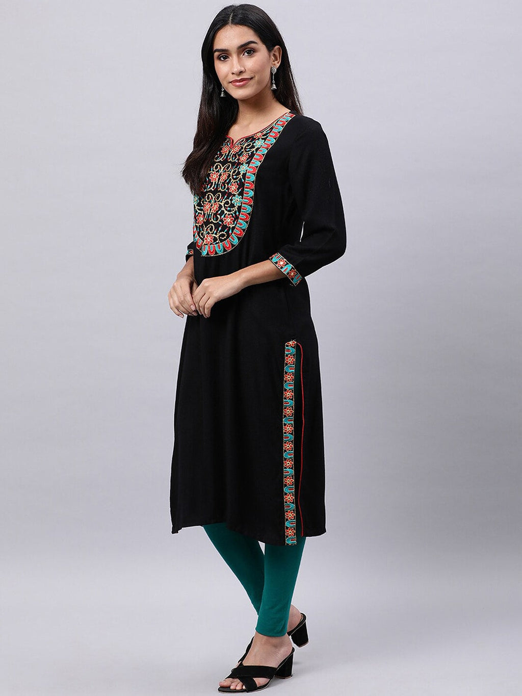 Souchii Black Geometric Yoke Design Thread Work Grandeur & Majestic Artwork Kurta