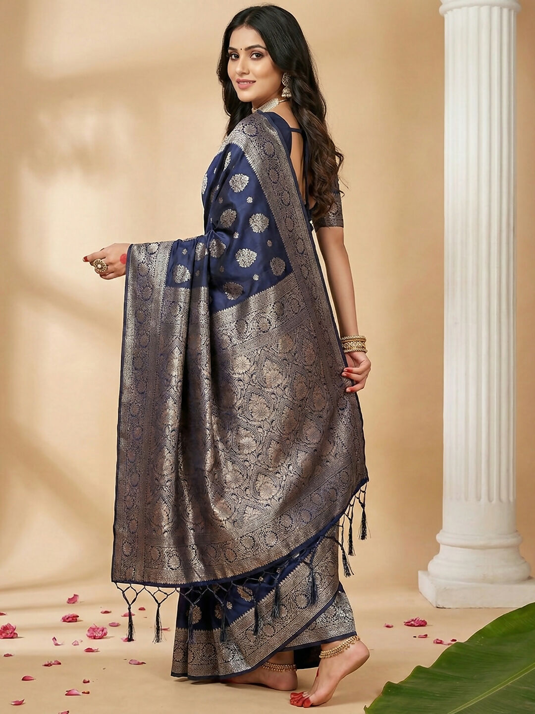 Shree Shyam Fashion Navy Blue Silk Blend Saree