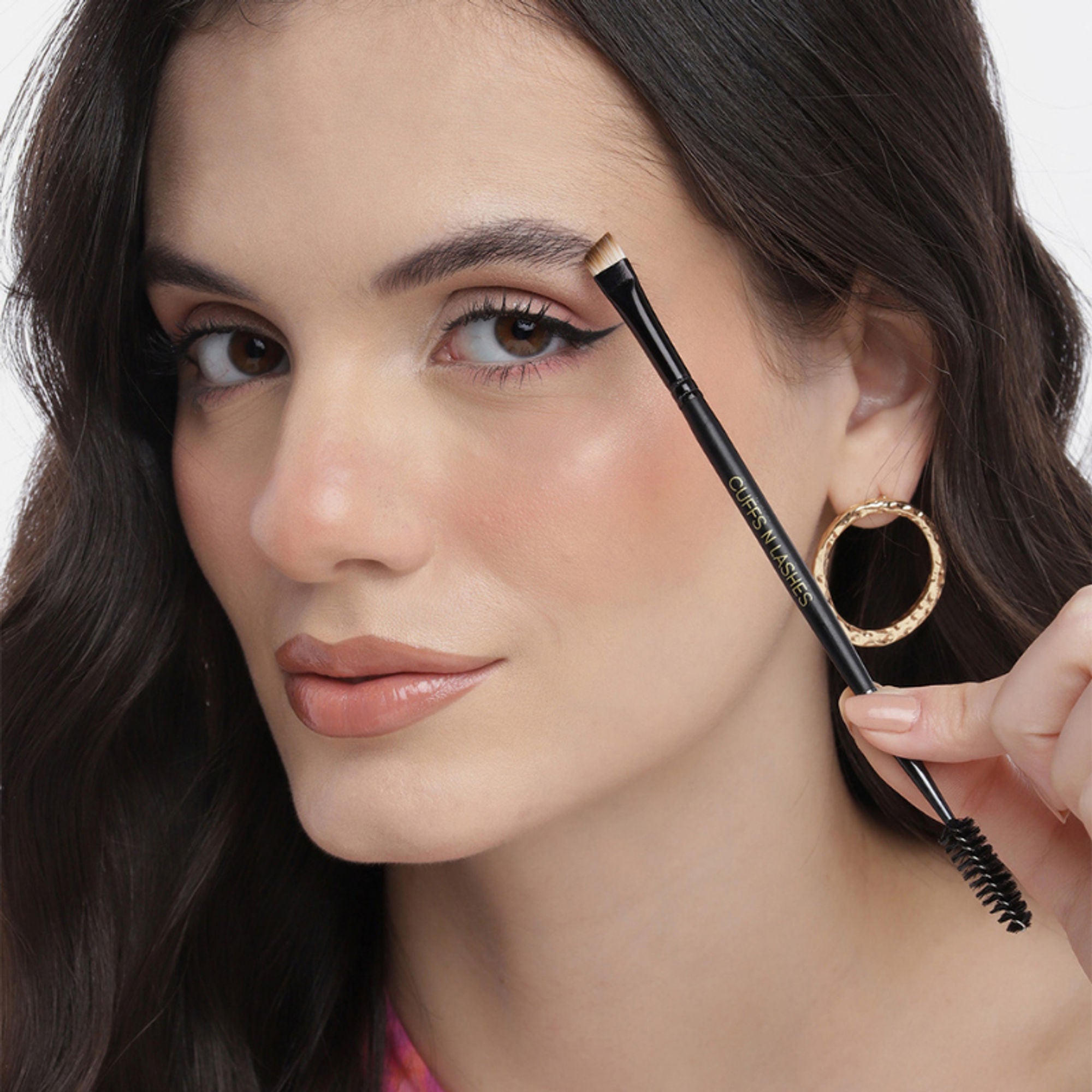 CUFFS N LASHES Fine Angled Brow Brush & Spoolie - E002
