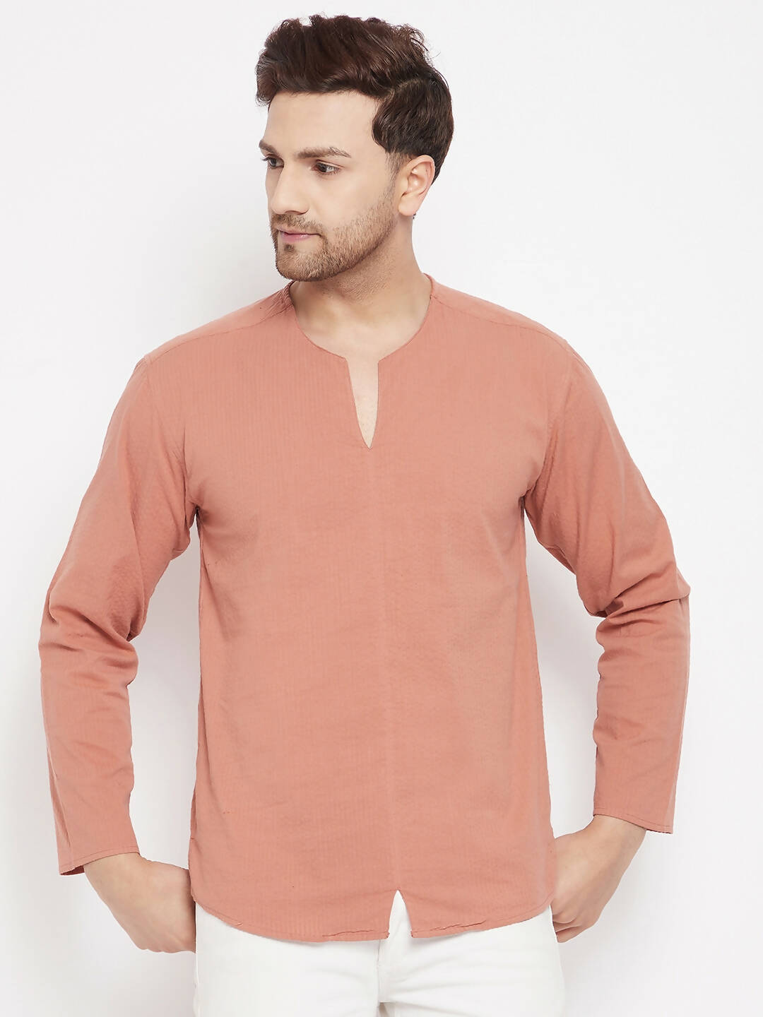 Even Apparels Brown Pure Cotton Men's Kurta With Slit Neckline