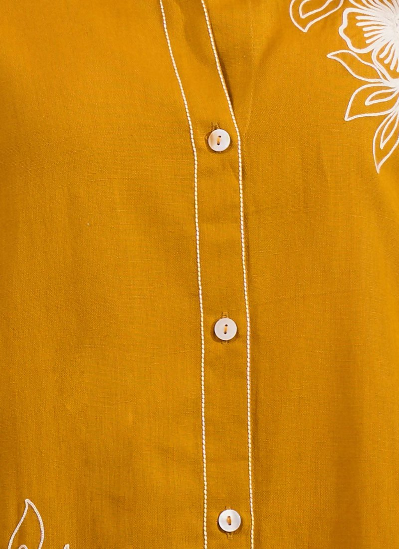 Joban Fashion Mustard Cotton, Linen Embroidered Readymade Cord Set