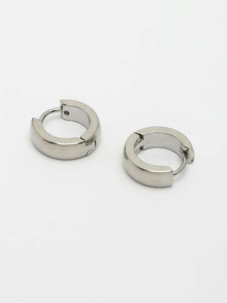 NVR Men's Silver Plated Hoop Earrings
