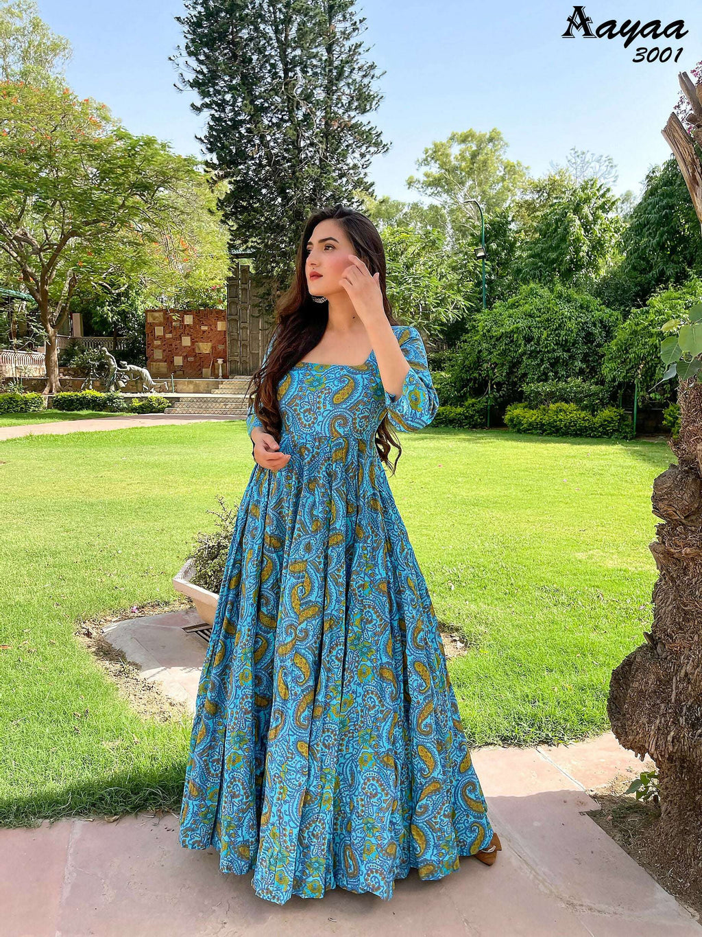Aayaa Pure Ab Cotton Gown With Heavy Digital Print - Multi Color