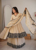 Teeya Creation Cream Color Faux Georgette Embrodiery Work Party Wear Sharara set