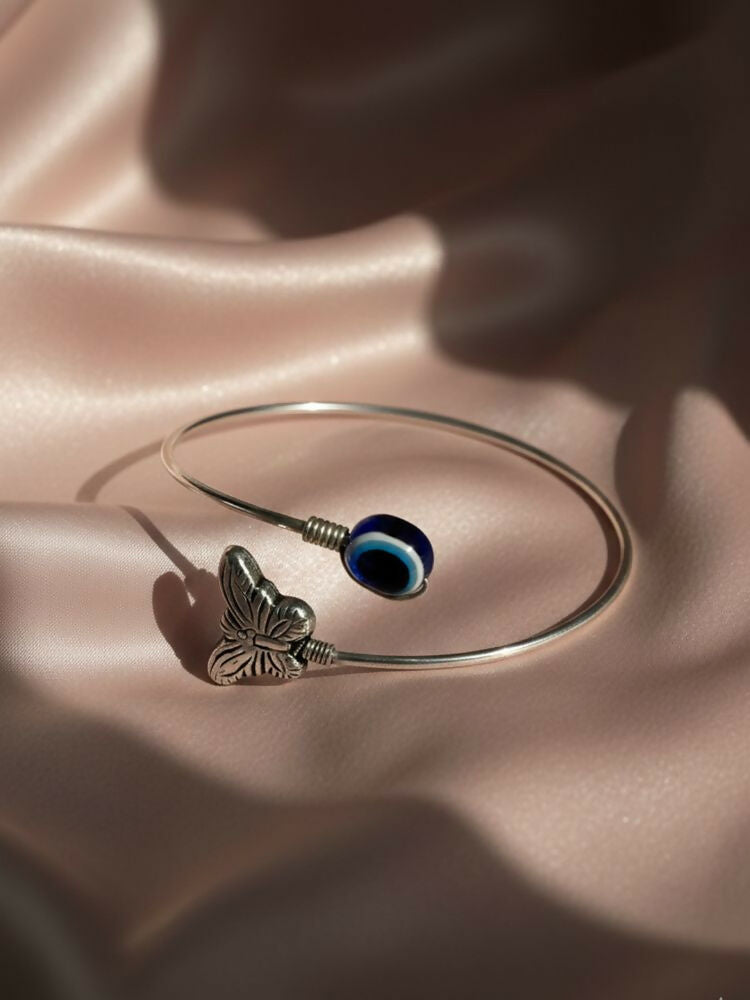 NVR Women Rhodium Plated Evil Eye Kada Bracelet