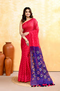 Piyari Fashion Women's Rani Pink Embellished Cotton Blend Jamdani Saree