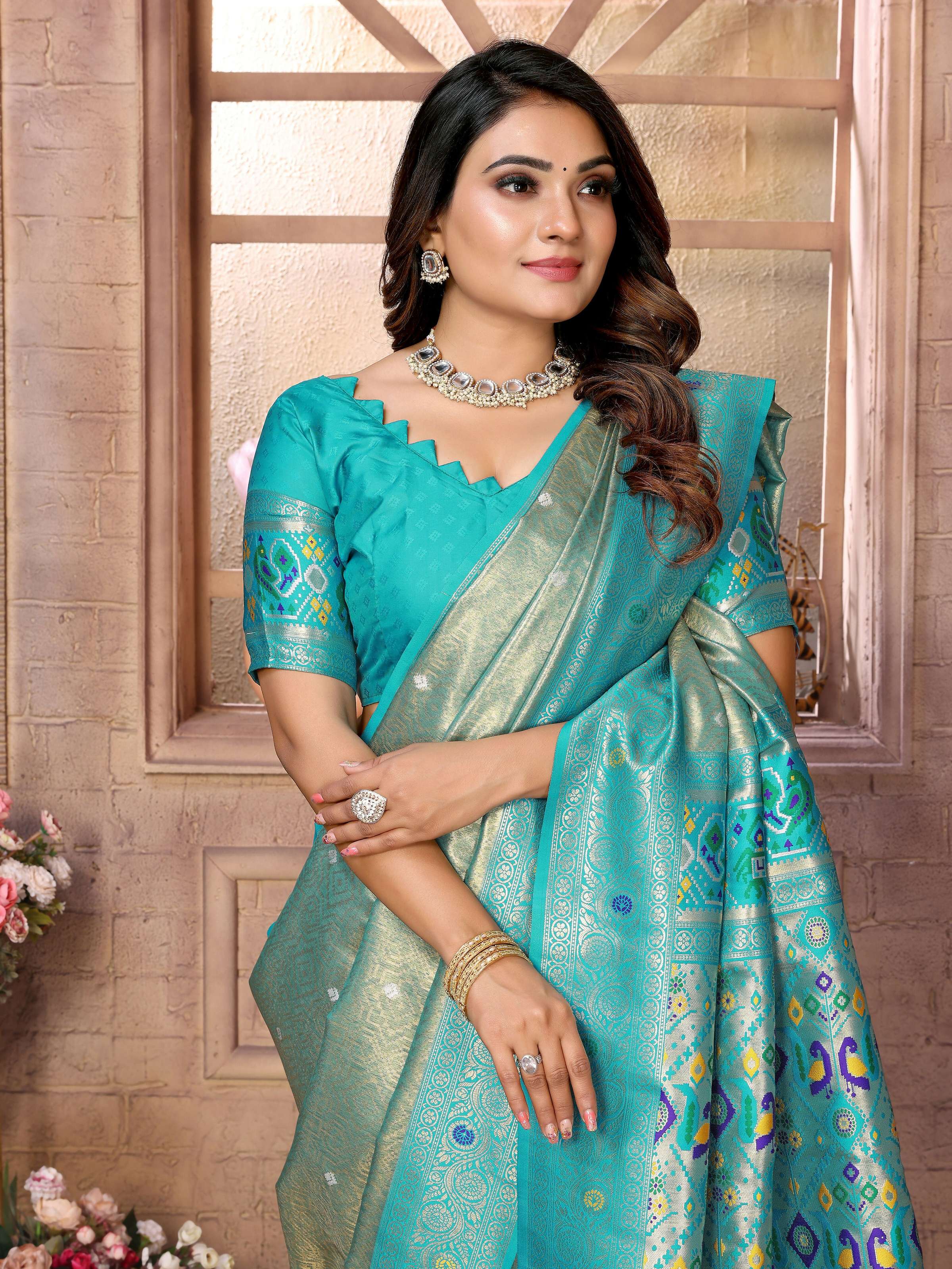 Aastha Fashion Sea Green Banarasi Tissue Silk Weaving Saree