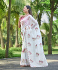 Teeya Creation White Color Pure Paper Silk Heavy Embroidery Work Wedding Wear Saree