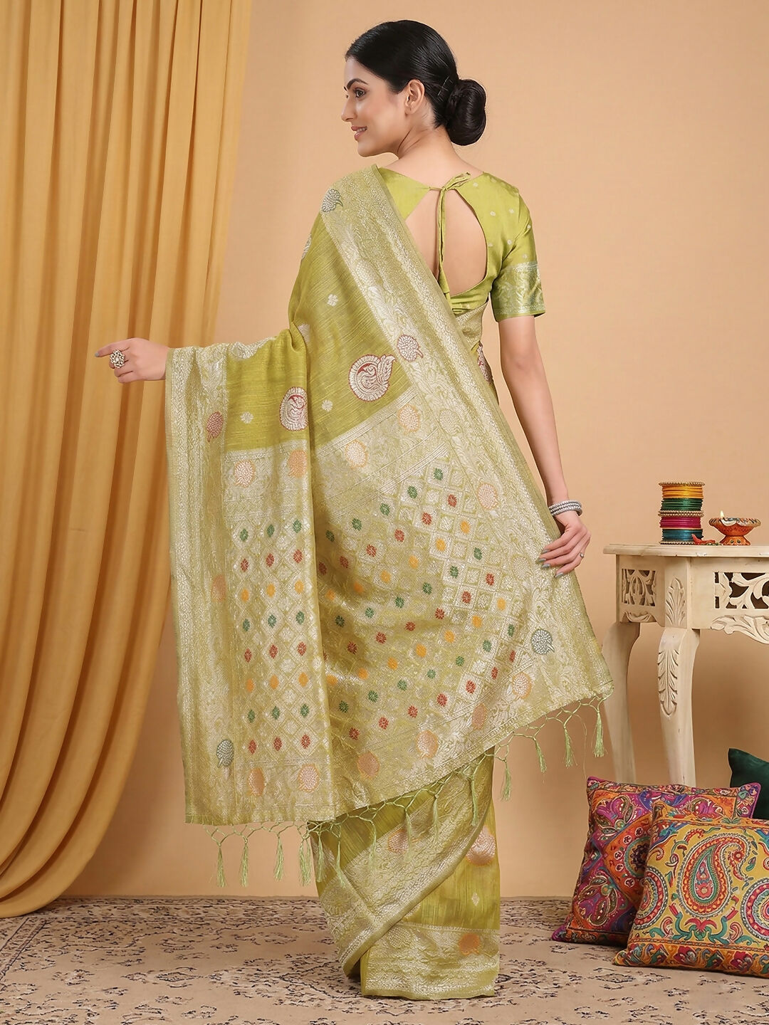 Shree Shyam Fashion Mustard Linen Cotton Saree