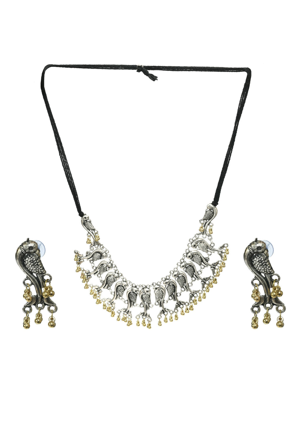 Mominos Fashion Johar Kamal Oxidised Silver-Plated Brass Finish Peacock Choker For Women (Silver/Golden)