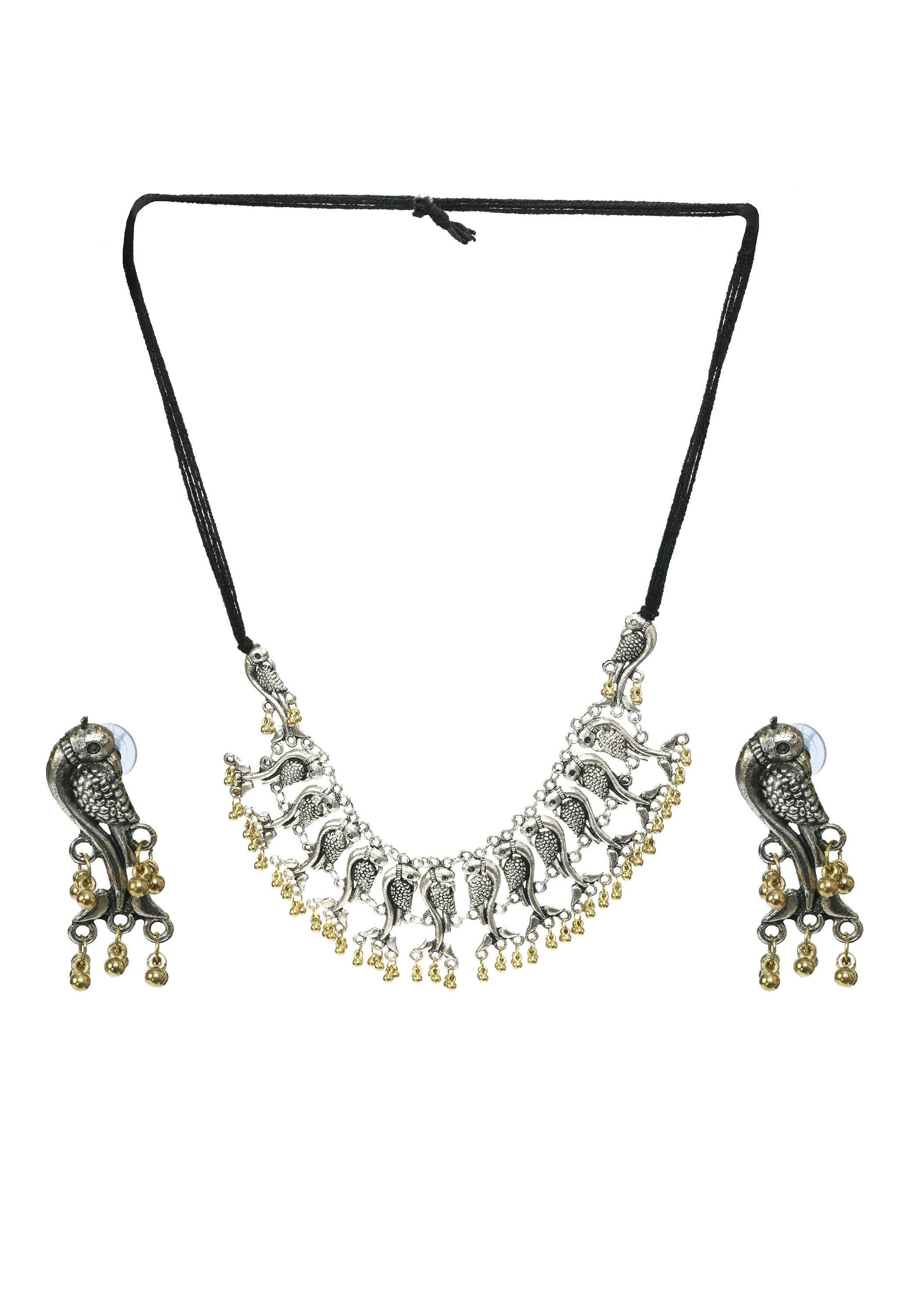 Mominos Fashion Johar Kamal Oxidised Silver-Plated Brass Finish Peacock Choker For Women (Silver/Golden)