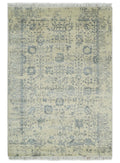 4x6 Fine Hand Knotted Beige and Gray Traditional Vintage Persian Style Antique Wool and Silk Rug | AGR14